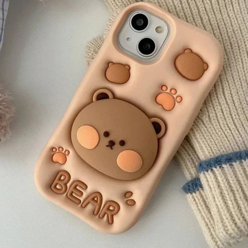 کاور طرح BEAR خرس بیسکویتی استند شو مناسب برای گوشی موبایل اپل IPHONE 13/14/15