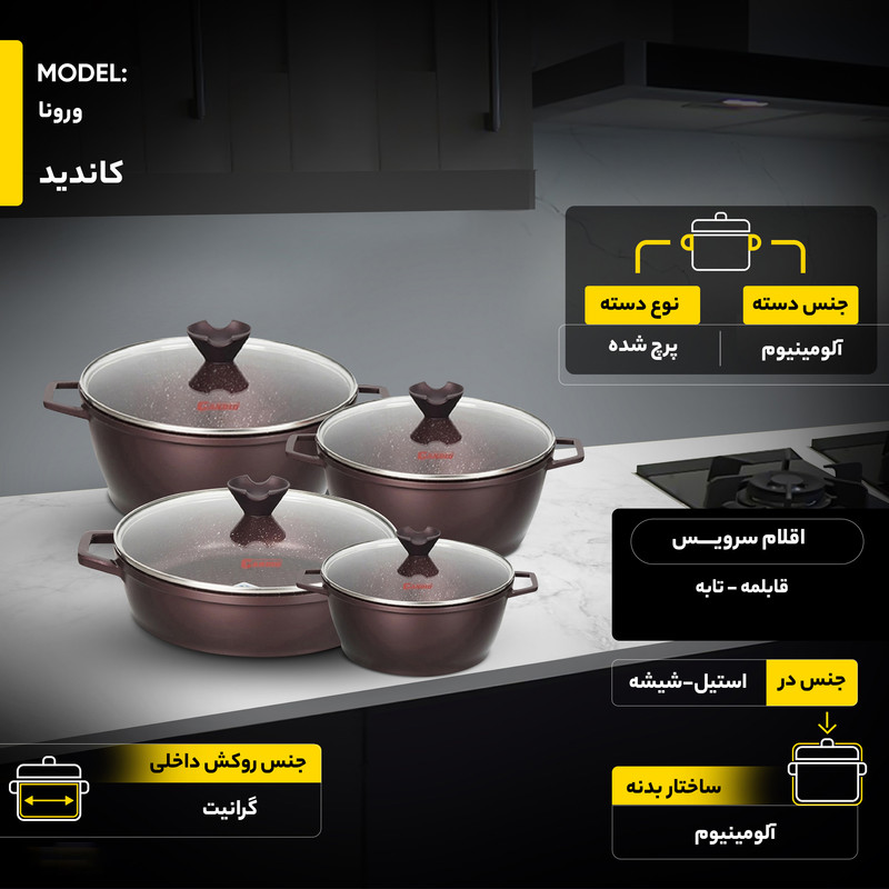 سرویس پخت و پز 8 پارچه کاندید مدل ورونا
