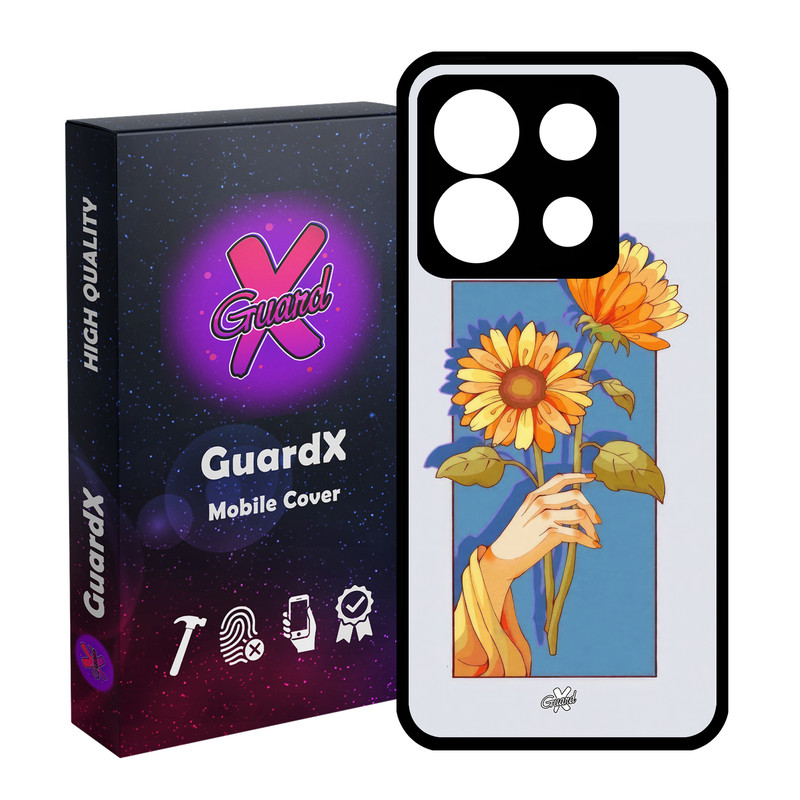 کاور گارد ایکس طرح گل و دست مدل Glass10675 مناسب برای گوشی موبایل شیائومی Redmi Note 13 5G