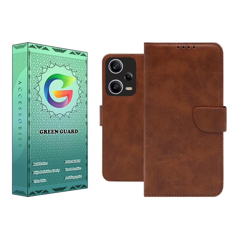 کیف کلاسوری گرین گارد مدل چرمی مگنتی کد Brown-GB01 مناسب برای گوشی موبایل شیائومی Redmi Note 12 Pro 5G