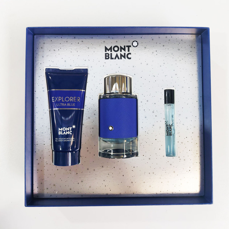 ست ادوپرفیوم مردانه مون بلان مدل Explorer Ultra Blue به همراه عطر جیبی و شامپو بدن