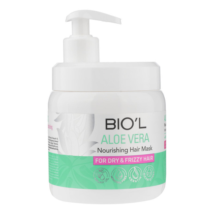 ماسک ترمیم کننده مو با آبکشی بیول مدل AloeVera مناسب برای موهای خشک و وزدار حجم 500 میلی لیتر