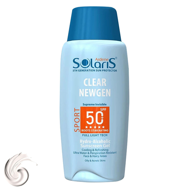 ژل ضدآفتاب بیرنگ آردن سولاریس SPF50 مدل Clear Newgen، مناسب پوستهای چرب، حجم 100 میلیلیتر
