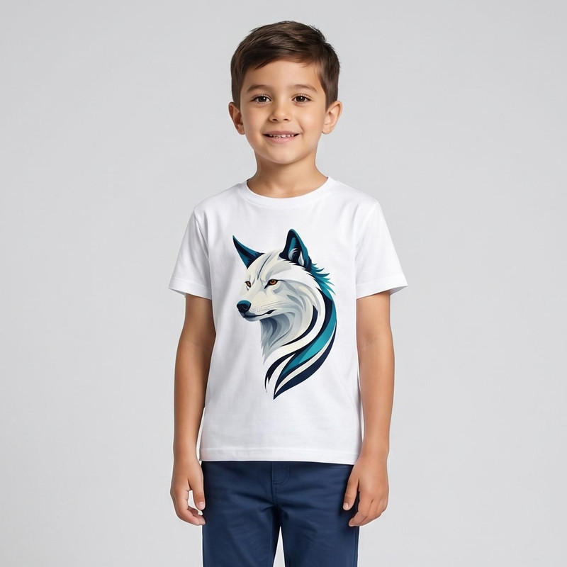 تیشرت آستین کوتاه پسرانه مدل گرگ سفید W244