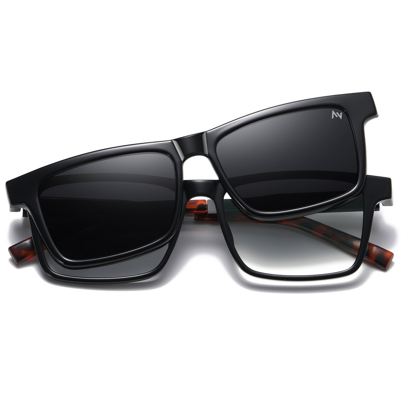 فریم عینک طبی مستطیلی آلبرت وگ مدل CG7703C01P97 Polarized Double Switch مناسب برای انواع صورت به همراه کاور آفتابی
