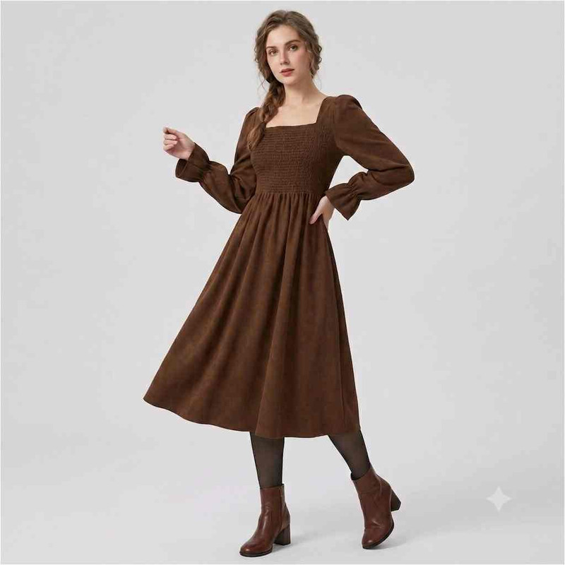 پیراهن یقه خشتی زنانه مدل آنا