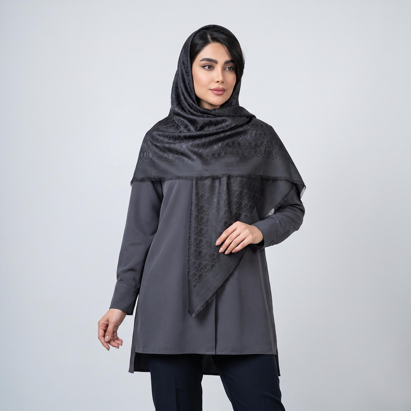 روسری زنانه مدل نخی ژاکارد اداری رسمی چهار فصل قواره بزرگ 140 دور ریش کد 3
