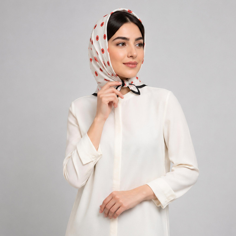 روسری نخ زنانه مدل قواره کوچک مینی اسکارف نخی گلدار با طول و عرض 70x70 سانتیمتر