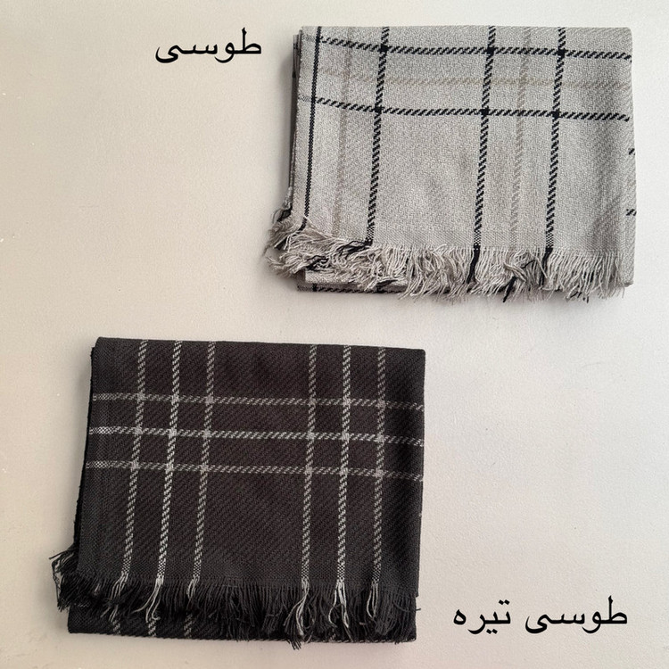 شال زنانه مدل کاموایی بافتنی چهارخانه پاییزی ریش ریشی کد 2