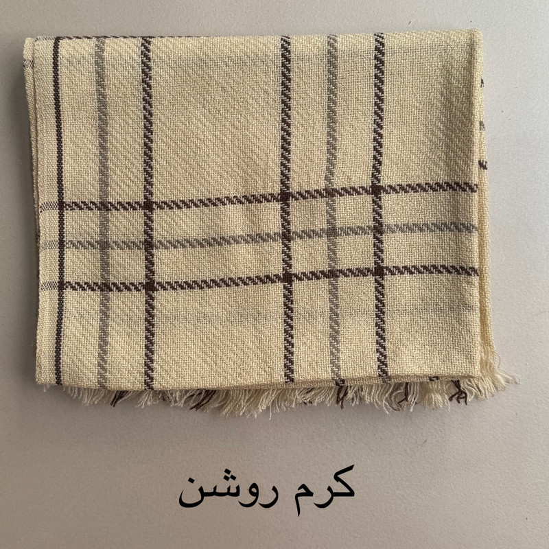 شال زنانه مدل کاموایی بافتنی چهارخانه ریش ریشی کد 3
