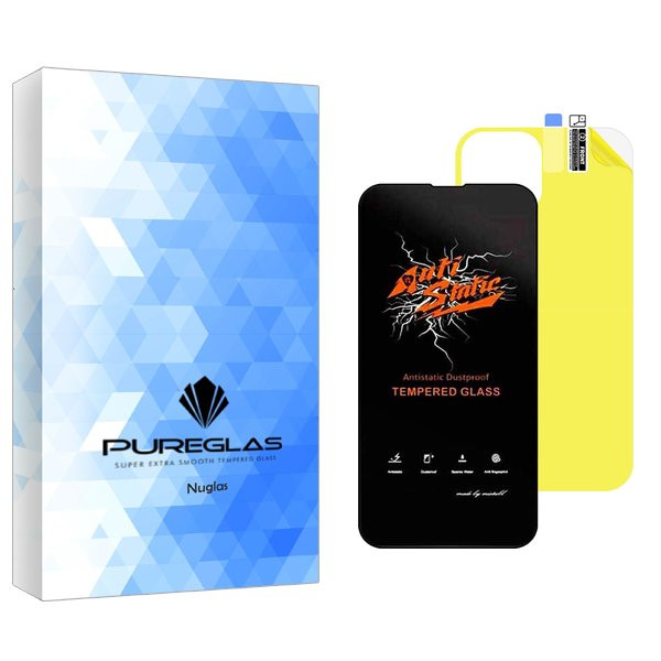 محافظ صفحه نمایش پیور گلس مدل NueGlas Antistatic مناسب برای گوشی موبایل اپل iPhone 14  به همراه محافظ پشت گوشی