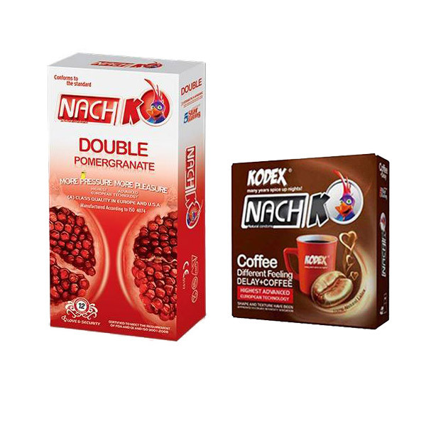 کاندوم ناچ کدکس مدل double pomergranate بسته 12 عددی به همراه کاندوم مدل coffe بسته 3 عددی