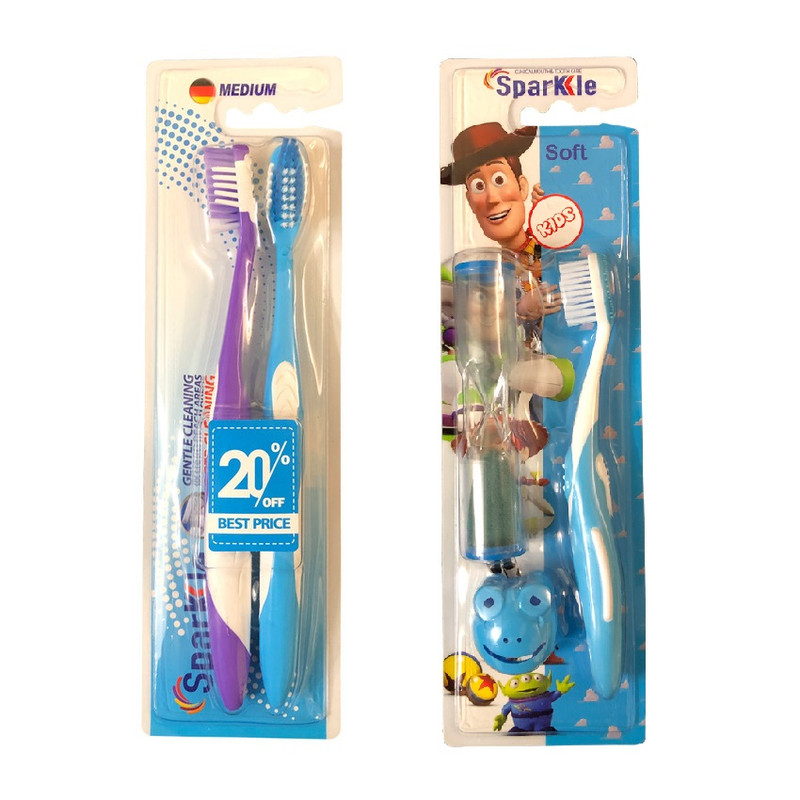 مسواک اسپارکل مدل toy S9 با برس متوسط مجموعه 3 عددی