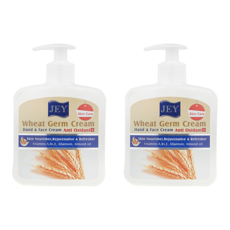 کرم مرطوب‌کننده دست و صورت جی مدل Wheat-Germ مناسب برای انواع پوست حجم 450 میلی لیتر مجموعه 2 عددی