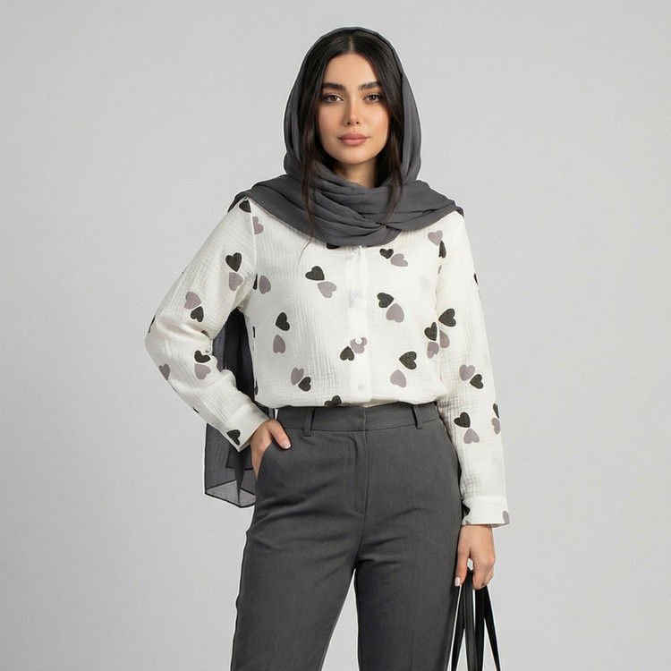شومیز آستین بلند یقه برگردان زنانه مدل پارسانا کد 243371