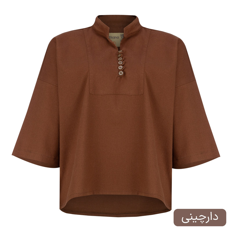 بلوز آستین سه ربع یقه ایستاده زنانه مدل فریماه کد 2560