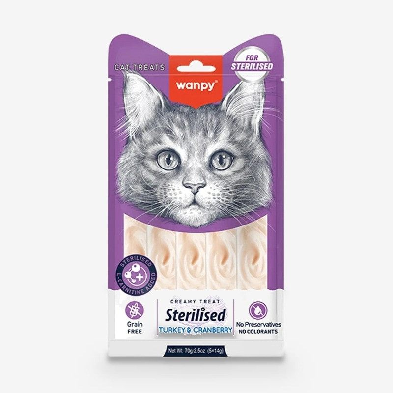 بستنی گربه عقیم شده ونپی مدل Creamy Treat Sterilised طعم گوشت بوقلمون و کرنبری بسته 5 عددی
