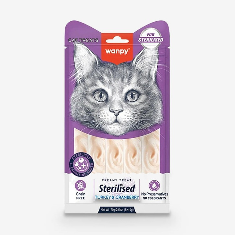 بستنی گربه عقیم شده ونپی مدل Creamy Treat Sterilised طعم گوشت بوقلمون و کرنبری بسته 5 عددی