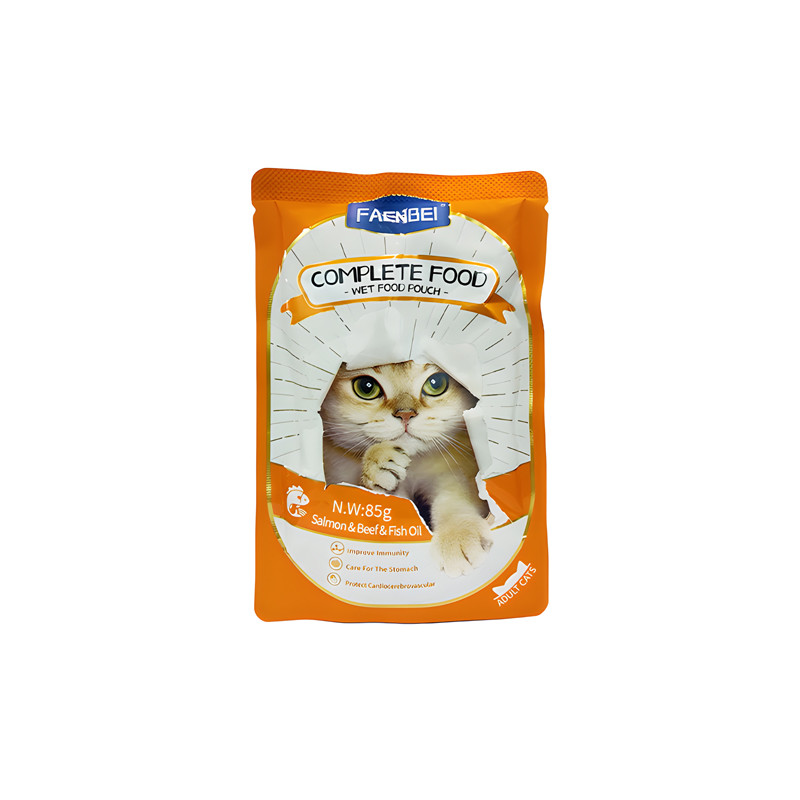 پوچ گربه فنبی مدل Pouch با طعم سالمون، بیف و روغن ماهی وزن 85 گرم