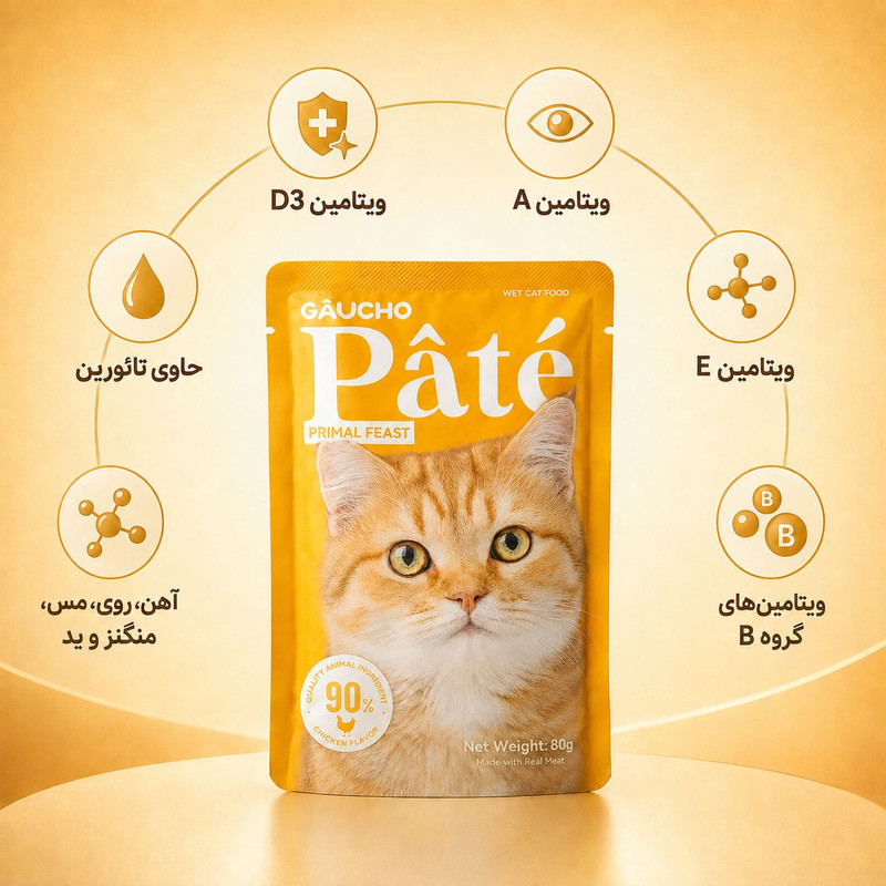 پوچ گربه بالغ گائوچو مدل Primal Feast طعم مرغ وزن 80 گرم