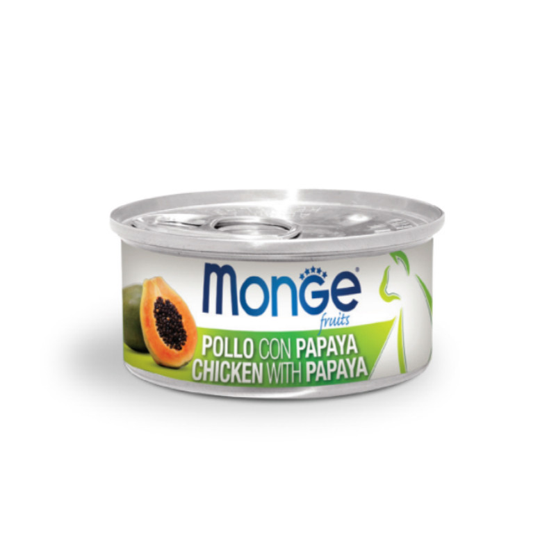 کنسرو غذای گربه بالغ مونژه مدل Monge Fruits طعم مرغ و پاپایا وزن 80 گرم