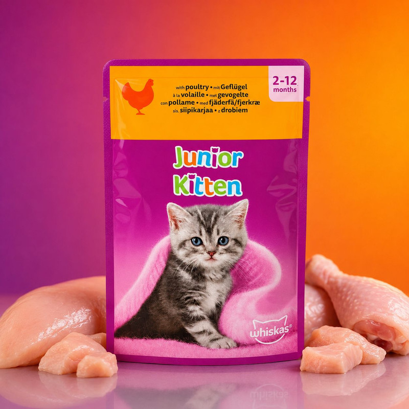 پوچ بچه گربه ویسکاس مدل Junior Kitten طعم گوشت پرندگان وزن 85 گرم