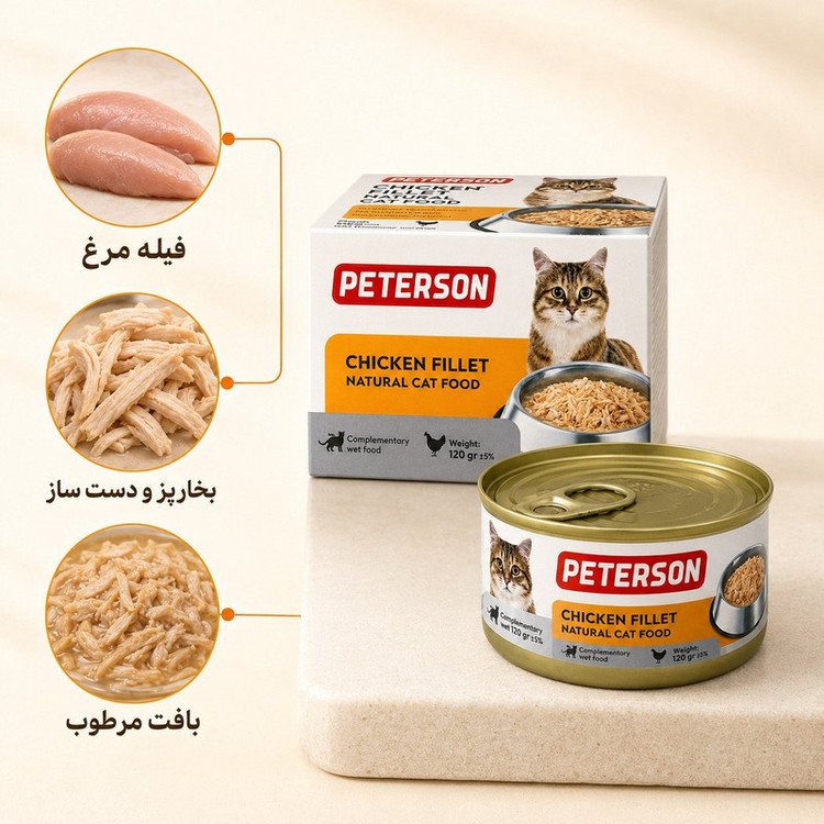 کنسرو گربه پترسون مدل فیله مرغ نرم طعم مرغ وزن 120 گرم