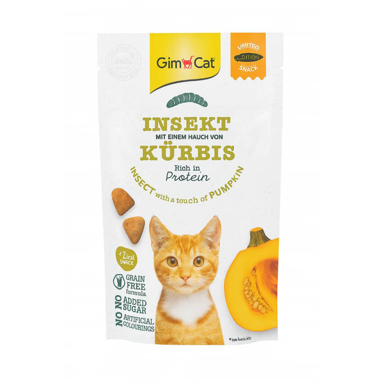 تشویقی گربه جیم کت مدل کرانچی طعم حشرات و کدو وزن 50 گرم
