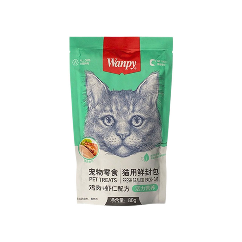 پوچ گربه ونپی مدل مرغ و میگو وزن 800 گرم بسته 10 عددی
