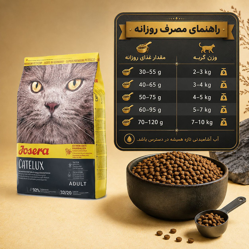 غذای خشک گربه جوسرا مدل Catelux مناسب سلامت پوست و مو وزن 2 کیلوگرم