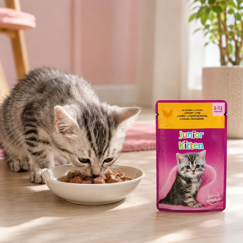 پوچ بچه گربه ویسکاس مدل Kitten in Jelly با طعم مرغ وزن 85 گرم