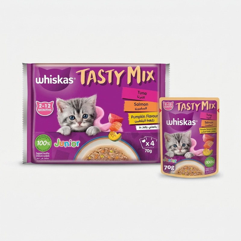 پوچ گربه ویسکاس مدل Tasty Mix Jelly طعم ماهی بسته 4 عددی