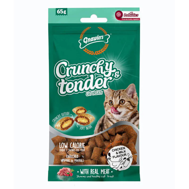 تشویقی گربه گناولرز مدل Crunchy Treat مغزدار طعم مرغ و شیر وزن 65 گرم