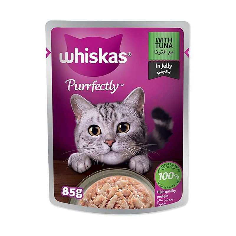 پوچ گربه بالغ ویسکاس مدل Purrfectly Jelly طعم ماهی وزن 85 گرم بسته 24 عددی