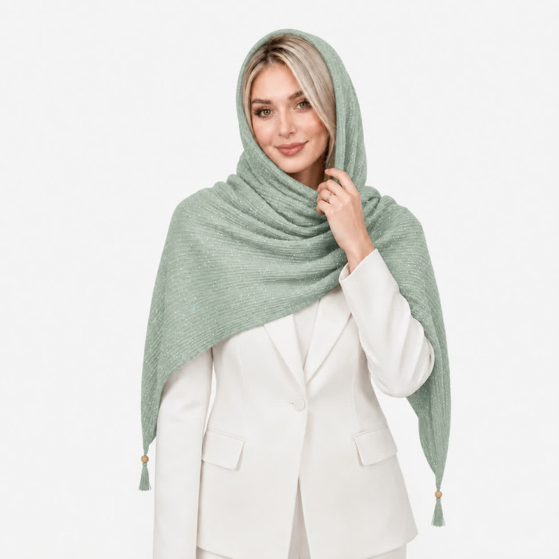 شال نخ زنانه مدل پلیسه شاین دار لمه با طول و عرض 195×75 سانتیمتر