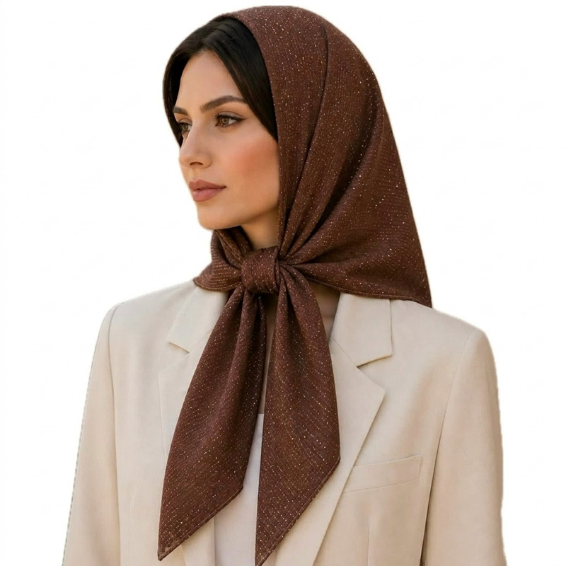 مینی اسکارف الیاف نخی زنانه مدل E12 با طول و عرض 84*84 سانتیمتر