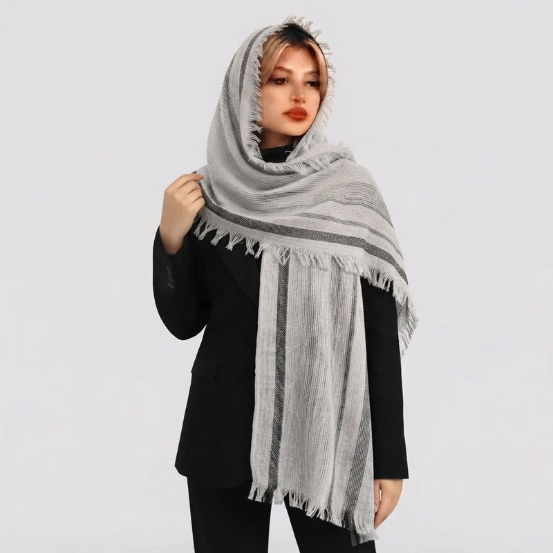 شال زنانه کنفی ریشه‌دار مدل E900