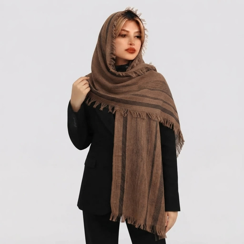 شال زنانه کنفی ریشهدار مدل E900