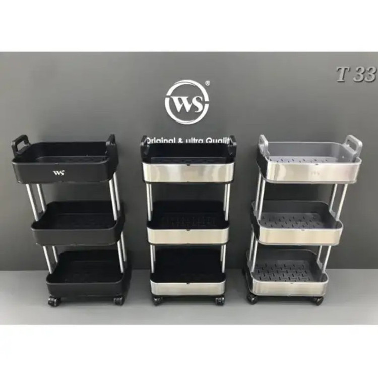 ترولی دبلیو اِس مدل تمام استیل چرخ دار سه طبقه کد HS33