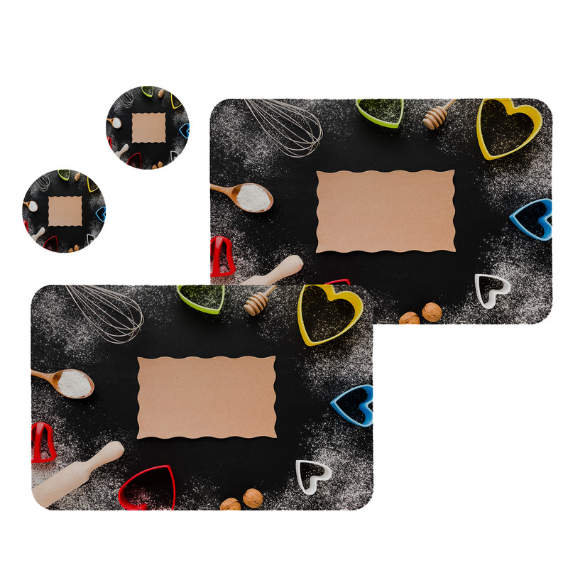 زیربشقابی طرح kitchenکد 8529 مجموعه 2عددی همراه زیرلیوانی