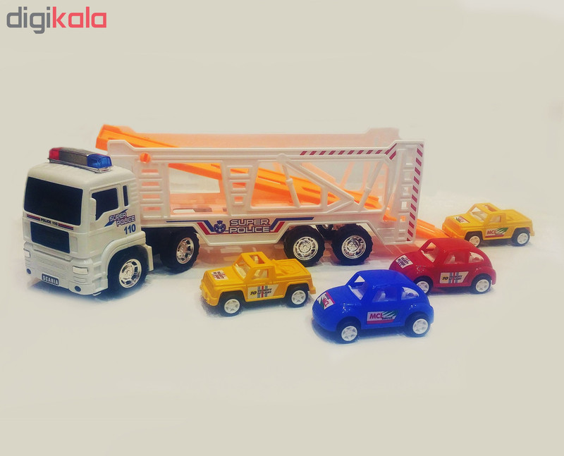 ماشین بازی طرح تریلر قدرتی با بدنه پلاستیکی و 8 چرخ، مجموعه 5 عددی