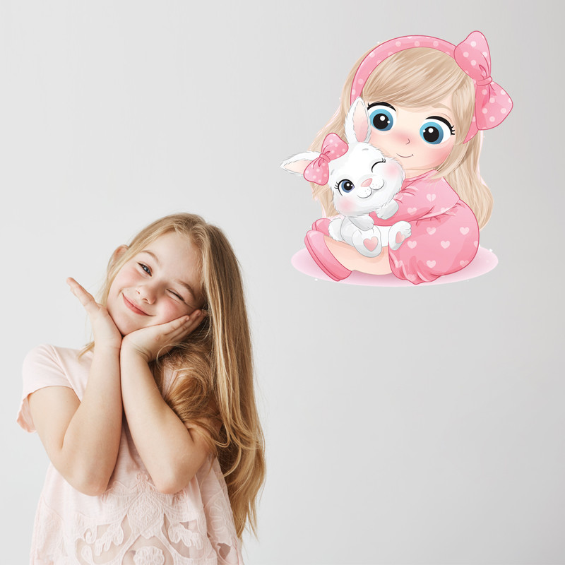 استیکر دیواری کودک مدل دختر و خرگوش