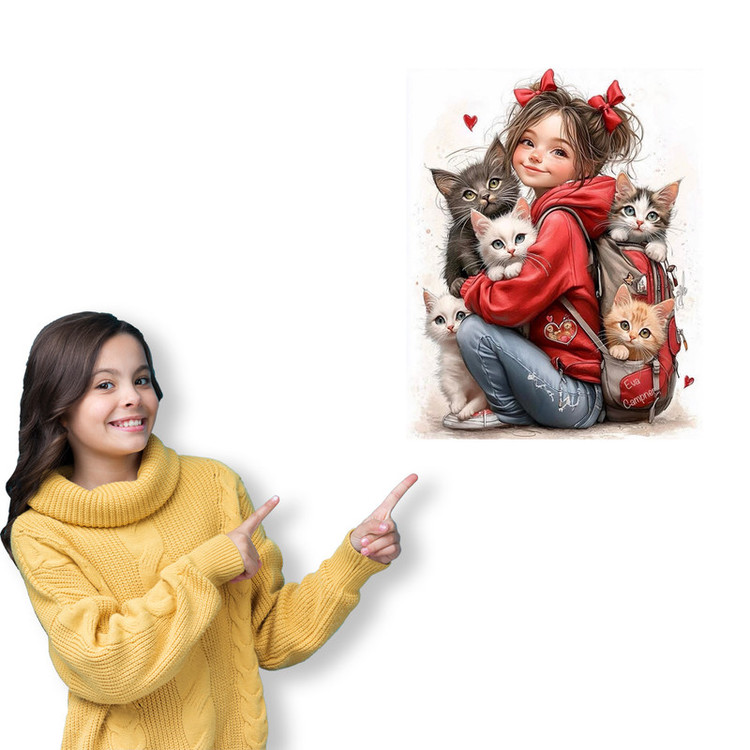 استیکر دیواری کودک مدل دختر و گربه ها