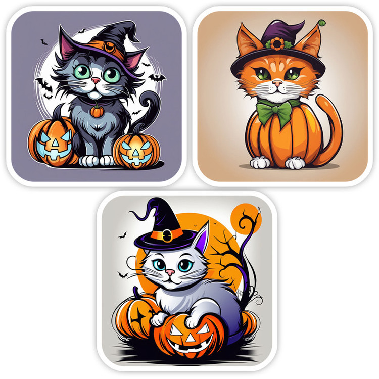 استیکر لپ تاپ و موبایل گوفی طرح گربه هالوین مدل halloween cat 87 مجموعه 3 عددی