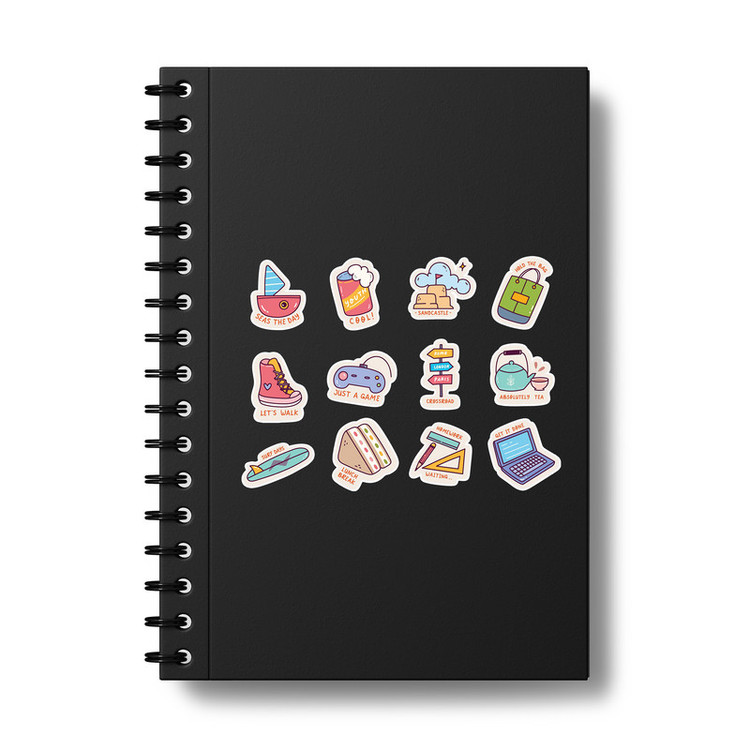 استیکر لپ تاپ و موبایل بووم طرح متنوع مدل Doodle کد MA11 مجموعه 12 عددی