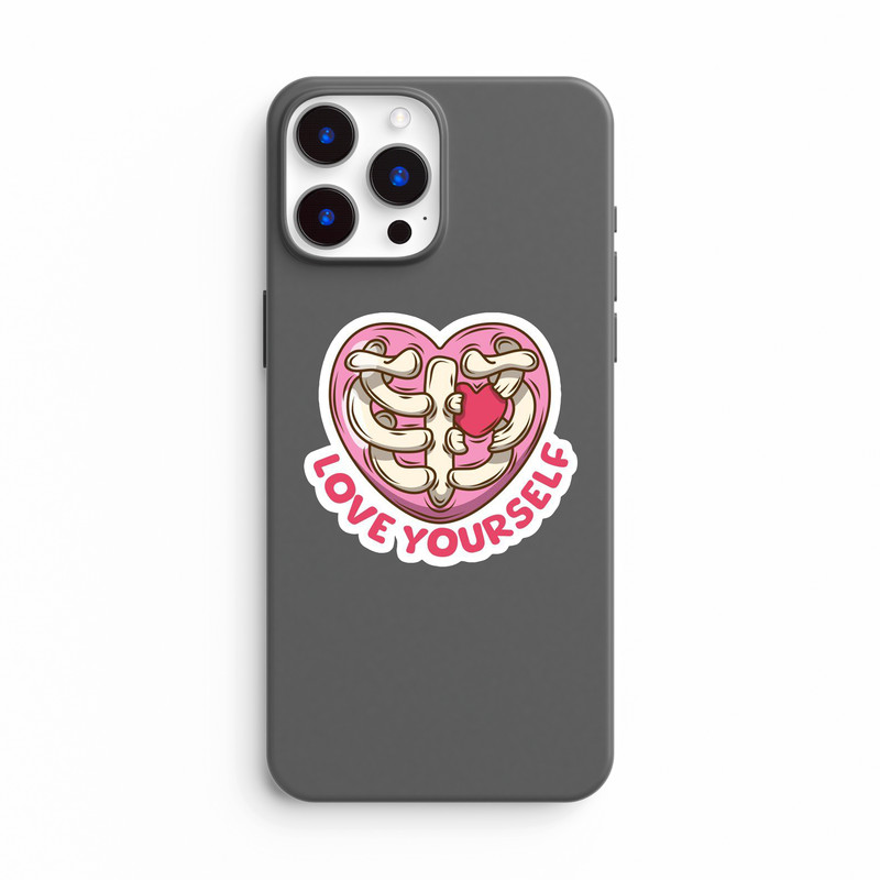 استیکر لپ تاپ و موبایل بووم طرح قلب صورتی مدل Love Yourself کد FD26