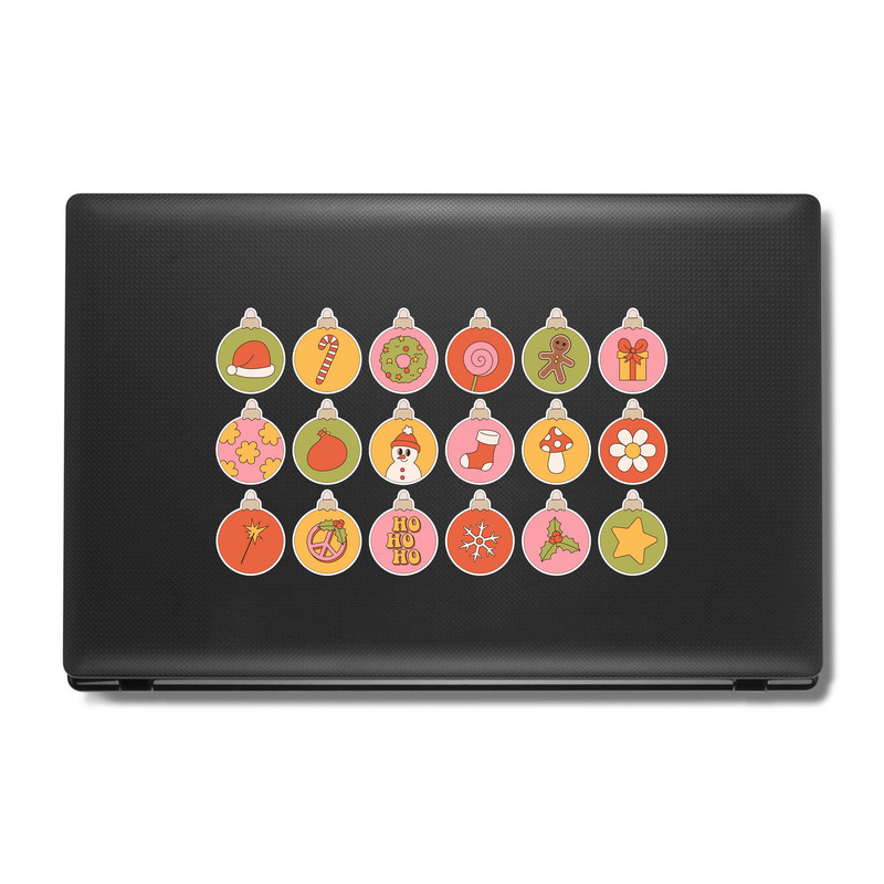 استیکر لپ تاپ و موبایل بووم طرح کریسمس رترو مدل Groovy کد MA63 مجموعه 18 عددی