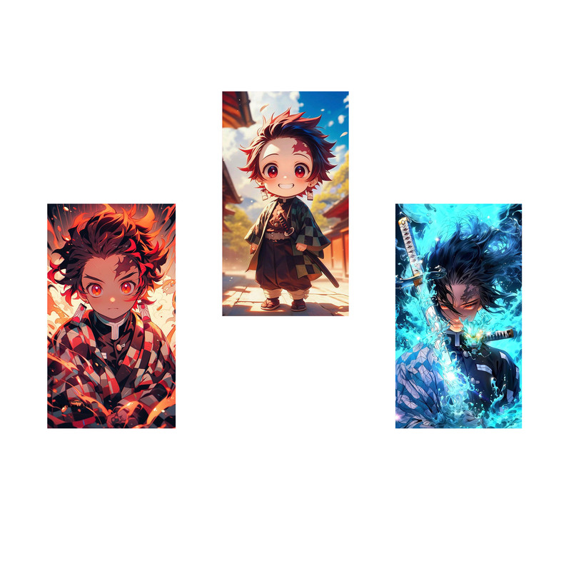 استیکر لپ تاپ و موبایل مدل انیمه طرح شیطان کش تانجیرو کامادو demon slayer kamado tanjiro کد 894 مجموعه 3 عددی
