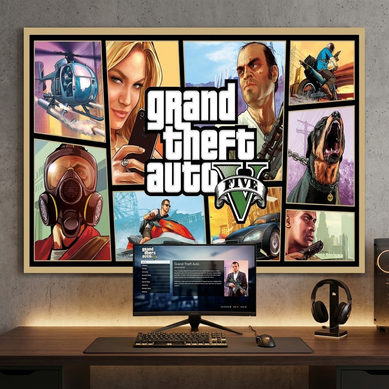 تابلو شاسی مدل گیمینگ طرح پوستر بازی game  کامپیوتر ی  محبوب GTA جی تی ای کد 1086