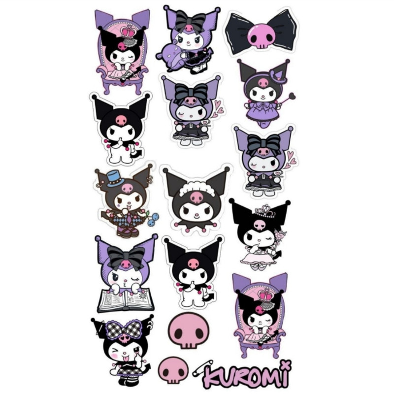 استیکر لب تاپ طرح kuromi کد 2 مجموعه 17 عددی